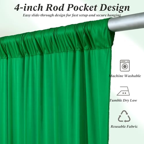 20 ft x 10 ft Wrinkle Free Green Backdrop Curtain for Parties, 4 Panels 10ft Polyester Green Photo Backdrop Drapes for Graduation Birthday Wedding Party Stage Curtains - Image 3