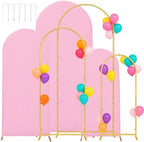 3 Metal Arch Backdrop Stands with Pink Covers, 4/5/6FT by Laxwuqu