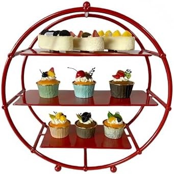 Red 3 Tier Metal Cupcake Stand Tiered Dessert Display Serving Tray - Image 6