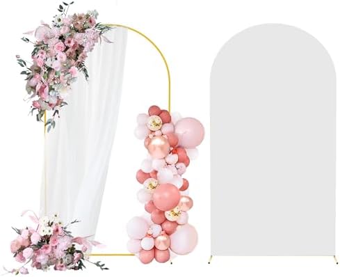 7.2FT Gold Metal Arch Backdrop Stand and White Arch Cover Set by Rtshuok
