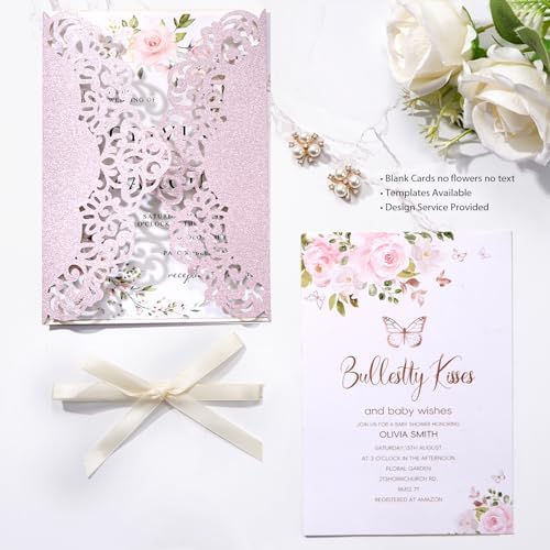 Glitter Purple Pink Wedding Invitations with RSVP and Envelopes Blank 50pcs - Image 4