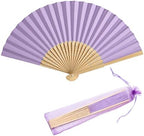 50pcs Paper Hand Fan with Organza Bags Bamboo Handheld Folding Fan DIY Decorative Wedding Party Favors (Light Purple) by SLcrafts