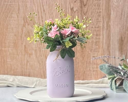Lavender Bridal Shower Decorations | Set of 5 Table Centerpieces | Quart 32 oz Painted Mason Jars | Baby Shower Centerpiece Table Decorations | Engagement Party Decor (5 Lavender w/Greenery/Pink) - Image 5