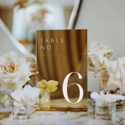 Gold Wedding Table Numbers 1-25 with Stands, 5"x7" Gold Mirror Acrylic Table Numbers, Perfect for Wedding Reception, Party, Anniversary, Event - Image 7