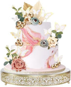 16 Inch Luxury Light Gold Cake Stand, Round Metal Dessert Display with Ornate Filigree Lace, Dual‑Coated Premium Finish for Wedding, Anniversary & Elegant Home Decor by FEICTPOX