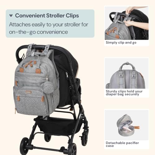 BabbleRoo Extra Large Diaper Bag Backpack, Expandable Baby Bag with Up to 50% More Capacity - Travel Essentials Baby Bag Tote with Changing Pad, Stroller Straps & Pacifier Case - Unisex, Light Gray - Image 6