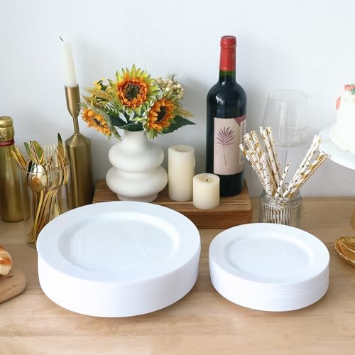 White Plastic Plates Disposable, 100Pcs Dinner 10.25" & Dessert 7.5" - Image 5