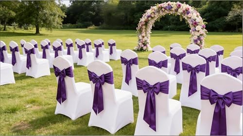 Satin Chair Sashes Bows 50 Pack Universal Polyester Chair Ribbons for Wedding Anniversary Retirement Party Birthday Engagement Banquet Graduation Outdoor Events Decor (Purple, 50 pcs) - Image 5