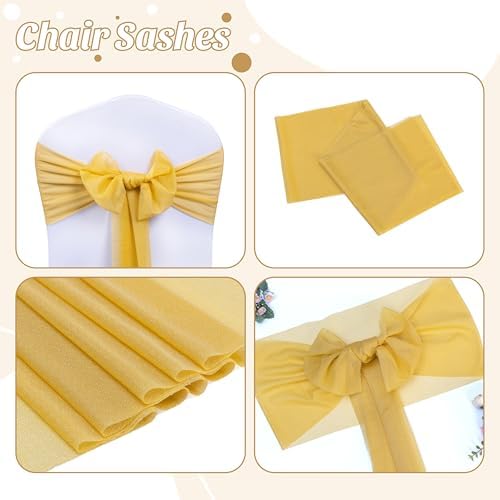 MDS Pack of 200 Chiffon Chair Sashes for Wedding & Event Décor - Gold - Image 5