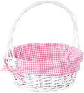 White Round Willow Gift Basket with Pink Gingham Liner & Handle, Mediun – Empty Christmas Basket for Gifts, Holiday Wicker Basket, Basket to Fill by Wickerwise