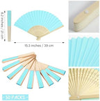 50 Piece Paper Fans - Bamboo Folding Hand Fans for Wedding Party and Home Decoration (Blue) - Image 2