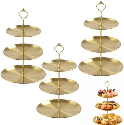 3 Pcs 3 Tier Stainless Steel Cupcake Stand, Gold Tiered Dessert Stand for Wedding, Birthday Party, Baby Shower, Tea Party, Graduation Ball (Gold) by MOSIOBERDAVIAN