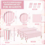 Funnymoom 434 Pcs Pink Striped Party Decorations Scalloped Plates Serves 48 - Image 2