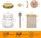 R DRURLCD 50 Pack 1.5 oz Hexagonal Mini Glass Honey Jars in Bulk with Wooden Dipper Bee Charms Thank You Cards Jutes for Baby Shower Wedding Party Favors Gifts - Image 2