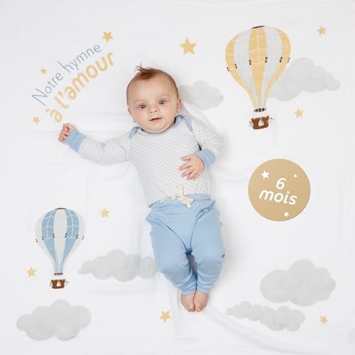Lulujo Baby's First Year Milestone Blanket and Card Set, 40" x 40", Notre L'Hymne A L'Amour by Lulujo
