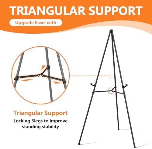 Easel Stand for Sign Portable,66" Easel Display Stand Metal, Adjustable Easels for Display,Wedding Signs, Posters-Black(2 Pack) - Image 6