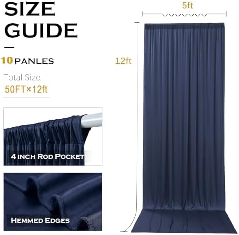 50x12 ft Navy Blue Backdrop Curtains for Weddings, Birthdays and Photos - Image 6