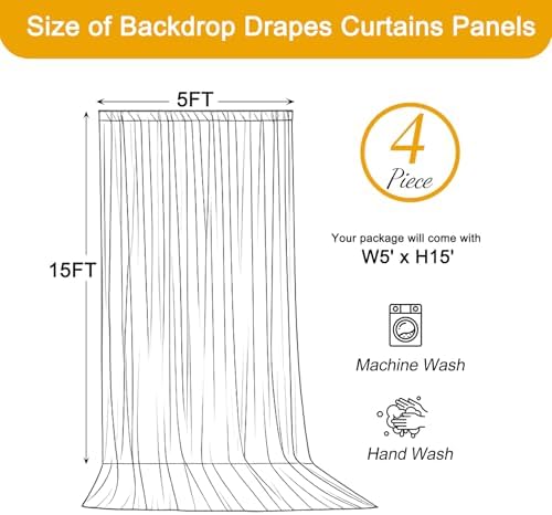 20FT x 15FT Wrinkle-Free Ivory Backdrop Curtains for Wedding, 4 Panels Ivory Fabric Photo Background Drapes for Wedding Reception, Birthday, Bridal & Baby Shower Decorations Photography - Image 5