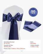 VEVOR Satin Chair Sashes Bows, Chair Ribbon Ties Back Sash, 7 x 108 inch, Wedding Reception Decoration, for Wedding Ceremony Baby Shower Party Events Banquet Cover Decoration (Navy Blue, 50pcs) - Image 7