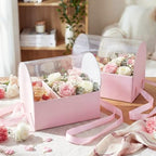 Honeydak 10 Pcs Cake Flower Clear Gift Boxes with Handle 4 in, Pink, Ribbon by Honeydak