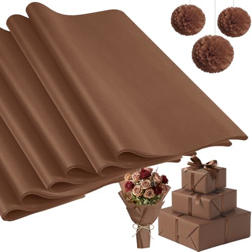 500 Sheets Brown Tissue Paper Bulk 15 x 20 Inch for Fall Harvest Gift Bags by Qilery