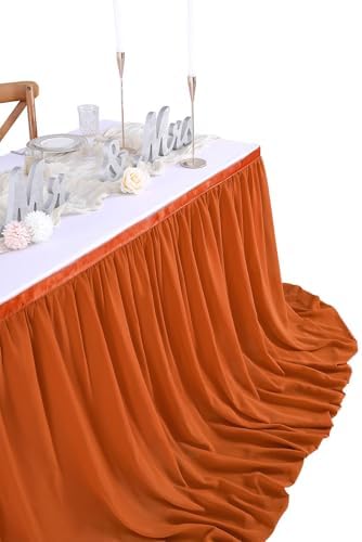Terracotta Table Skirt 14FT Chiffon Table Skirting 2 Layer Rectangle Terracotta Tablecloth for Birthday Baby Shower Wedding - Image 3