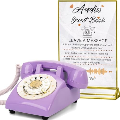 Audio Guest Book Wedding Phone,32GB Memory Customized Audio Messages, Volume Adjustable, with Message Replay Feature, Suitable for All Kinds of Party(Purple+Golden Sign) by FiayaComVintageTelephone