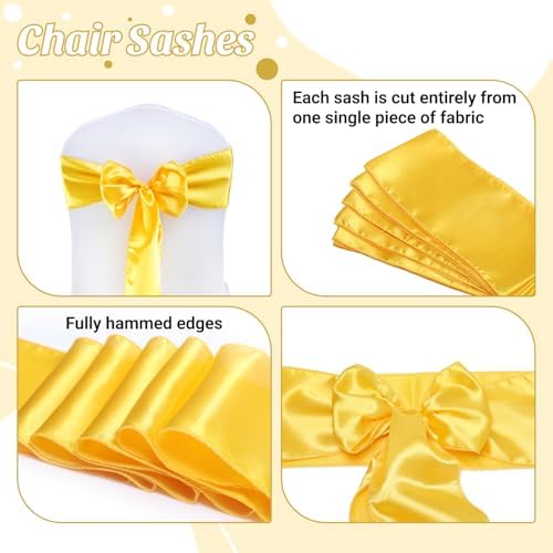 MDS® Pack of 300 Satin Chair Sashes for Wedding & Events – Yellow Gold - Image 5