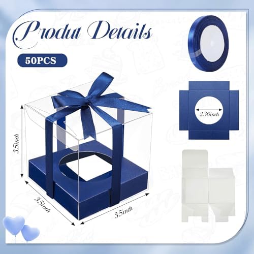 Thenshop 50 Pcs Clear Cupcake Boxes Individual 3.5 Inch, Navy Blue - Image 2