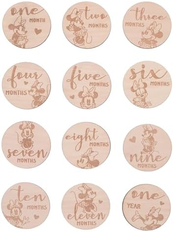 Disney Minnie Mouse Natural Wood Tone, 12 Piece Wooden Engraved Milestone Cards by NoJo
