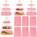 10 Pack Dessert Table Display Set - 4 x Three-Tier Square Cupcake Stands and 6 x Serving Trays, Elegant Tableware for Cakes, Cupcakes, Pastries, and Snacks, Perfect for Parties (Pink) by DIDROOM