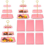10 Pack Dessert Table Display Set - 4 x Three-Tier Square Cupcake Stands and 6 x Serving Trays, Elegant Tableware for Cakes, Cupcakes, Pastries, and Snacks, Perfect for Parties (Pink) by DIDROOM