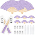 50Set Wedding Hand Fans Party Favors Purple Paper Folding Handheld Fans Bulk, DIY Bamboo Fans with Thank You Cards Organza Bag for Guests Summer Bridal Dancing Props Church Decoation by wxfdac
