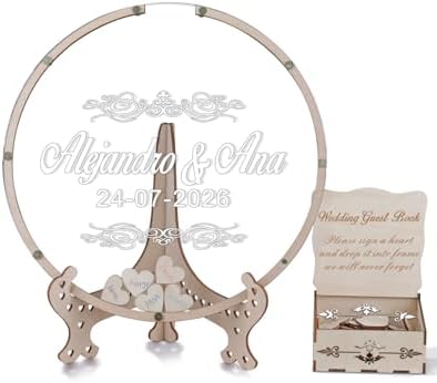 Wedding Guest Book Alternative with Box and Small Hearts,Personalized Round Drop Guest Sign for Rustic Wedding Decorations,Anniversary and Birthday(style2, Circular) by HZGUEOSTB