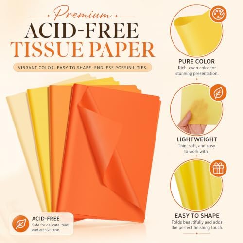 Qilery 500 Sheets Yellow Orange Tissue Paper for Gift Bags, 20 x 30 Inch - Image 4