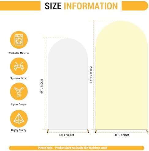 White & Beige Arch Backdrop Cover 7.2 & 6FT, Double Sided Arch Covers Stretchy Backdrop with Zipper Set of 2 Spandex Chiara Stand Cover for Wedding Birthday Party Baby Shower Banquet - Image 5