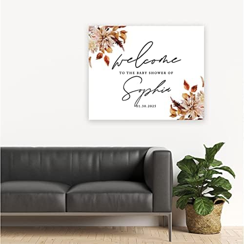 Andaz Press Custom Large Baby Shower Welcome Sign, 16" x 20", Rustic Fall Leaves Personalized Canvas Welcome Sign, Signage Gender-Neutral Canvas Sign for Baby Sprinkle, Fall Baby Shower Decorations - Image 4