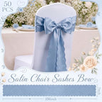 50 Pcs Dusty Blue Satin Chair Sashes Bows, 7 x 108 Inch - Image 2