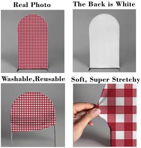 Red and White Plaids Arch Backdrop Cover Strawberry Theme Stretchy Arched Stands Covers for Girls Birthday Baby Shower Parties Decoration(Only Cover) - Image 5