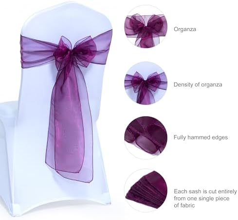 MDS Pack of 150 Organza Chair Sashes for Wedding & Event Décor – Eggplant - Image 6