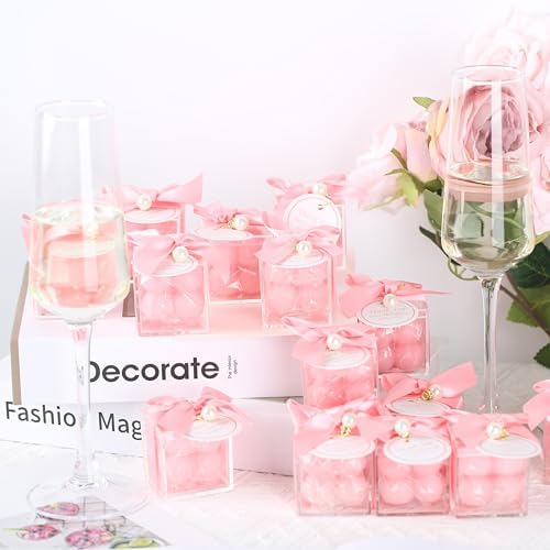 ACITHGL 30 Sets Fully Assembled Small Bubble Candle Party Favors for Guests Bulk Bridal Showers Favors Candles with Stylish Ribbons Thank You Cards Gifts (Pink) - Image 5