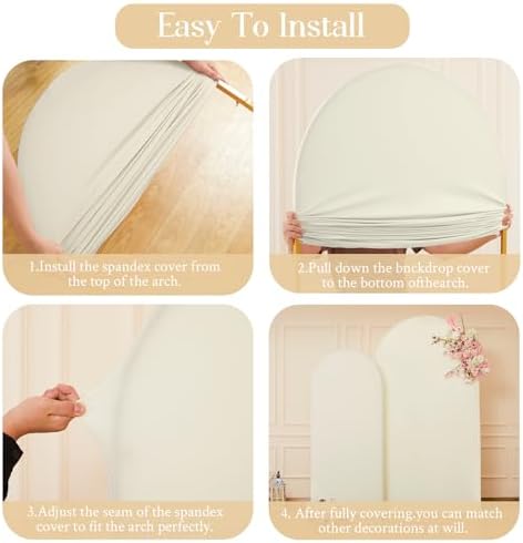 Beige Arch Backdrop Cover Set of 2 Wedding Arch Covers Stretchy Backdrop Decorations Baby Shower Bridal Shower Photo Birthday Party Beige Arch Cover 7.2 and 6ft Spandex - Image 4