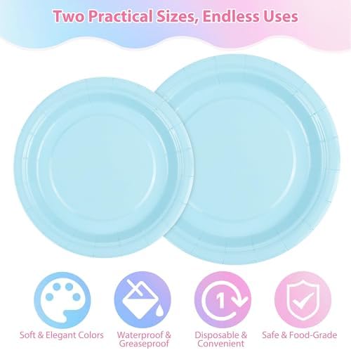 Kochorie 350 Pieces Gender Reveal Dinnerware Set, 7 & 9 inch Light Pink Light Blue Paper Plates Cups Napkins Plastic Cutlery Disposable Party Supplies for Birthday Baby Shower, Serve 50 Guests - Image 3