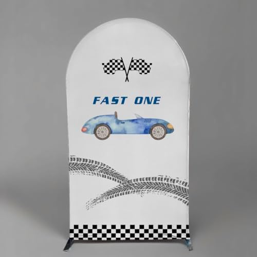 Arch Backdrop Cover for Fast ONE Racing Car Birthday Party Arch Spandex Fabric Cover Checkered Tire Track Car Kids Boys Baby Shower Parties Decors (4374,2.6x6ft) - Image 2