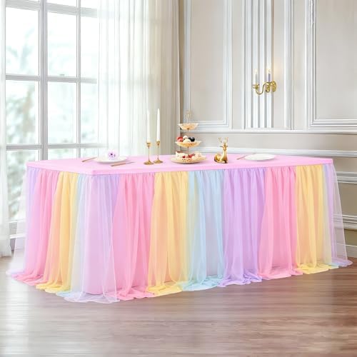 2 Pack Rainbow Tablecloth for 8 Foot Rectangle Tables Tulle Table Skirt - Image 7