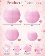 Treela 48 Pcs Paper Lanterns Party Decorations Round, Pink - Image 3