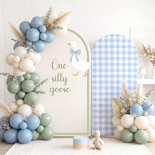 2 Pcs 7.2ft 6ft One Silly Goose Arch Backdrop Cover,Blue Green,Classic by Tegeme