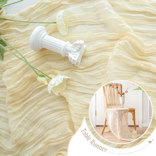 Sioloc 5 Pack Beige Cheesecloth Table Runner 120'' x 35'',Spring Easter Decor Soft Gauze Boho Wedding Table Decor for 10ft Table Birthday Party,Baby Shower, Bridal Shower, Home & Event Decor - Image 4