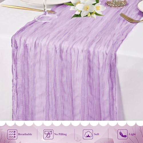 24 Pack Lilac Cheesecloth Table Runner 17"x108" Boho Gauze Fabric Table Runner Vintage Rustic Sheer Runners for Wedding Party Bridal Baby Shower Table Decorations - Image 5