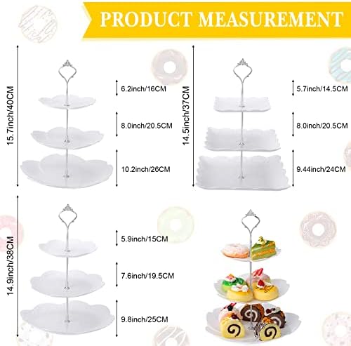 Sawysine 6 Pack 3 Tiered Serving Tray White Plastic Dessert Tower, Silver - Image 2